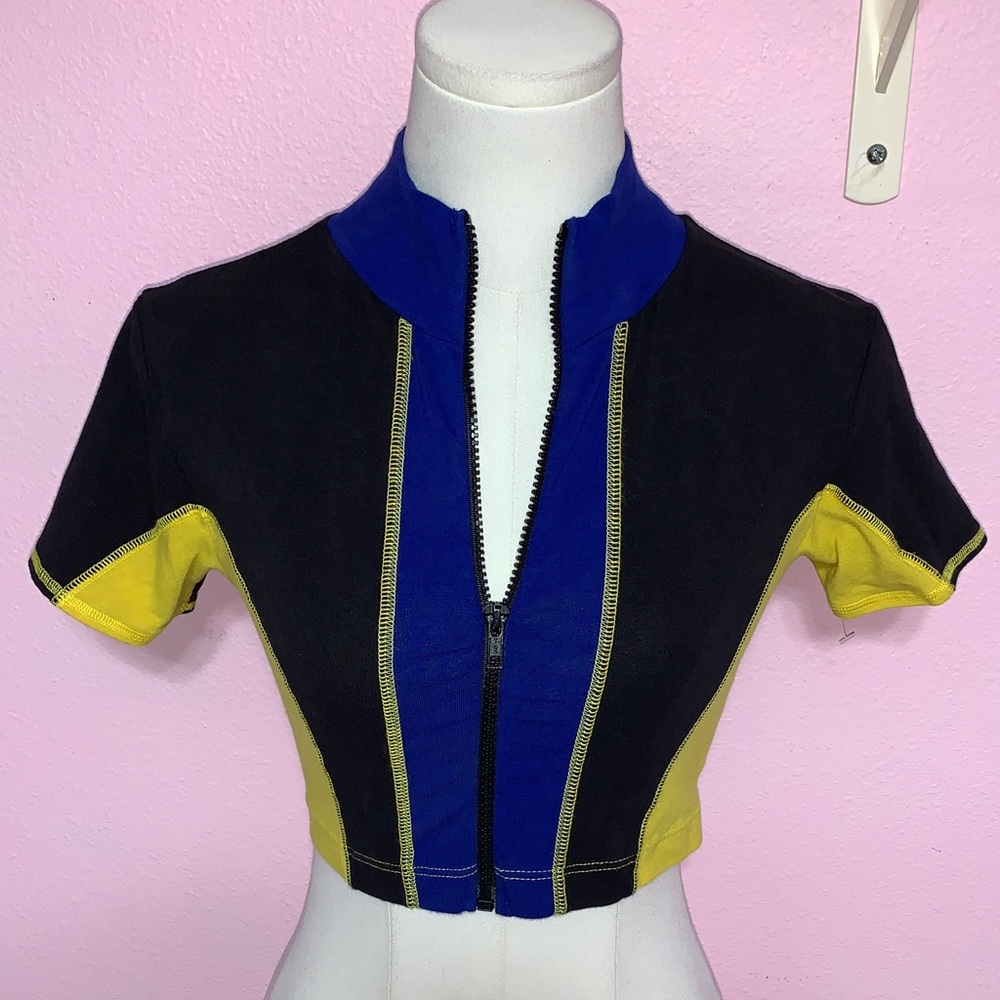 VTG Liz Claiborne Colorblock Cropped Zip-Up Top S - Picture 3 of 10